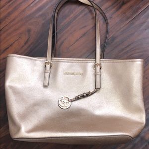 Jet Set Travel Top-Zip Metallic Leather Tote